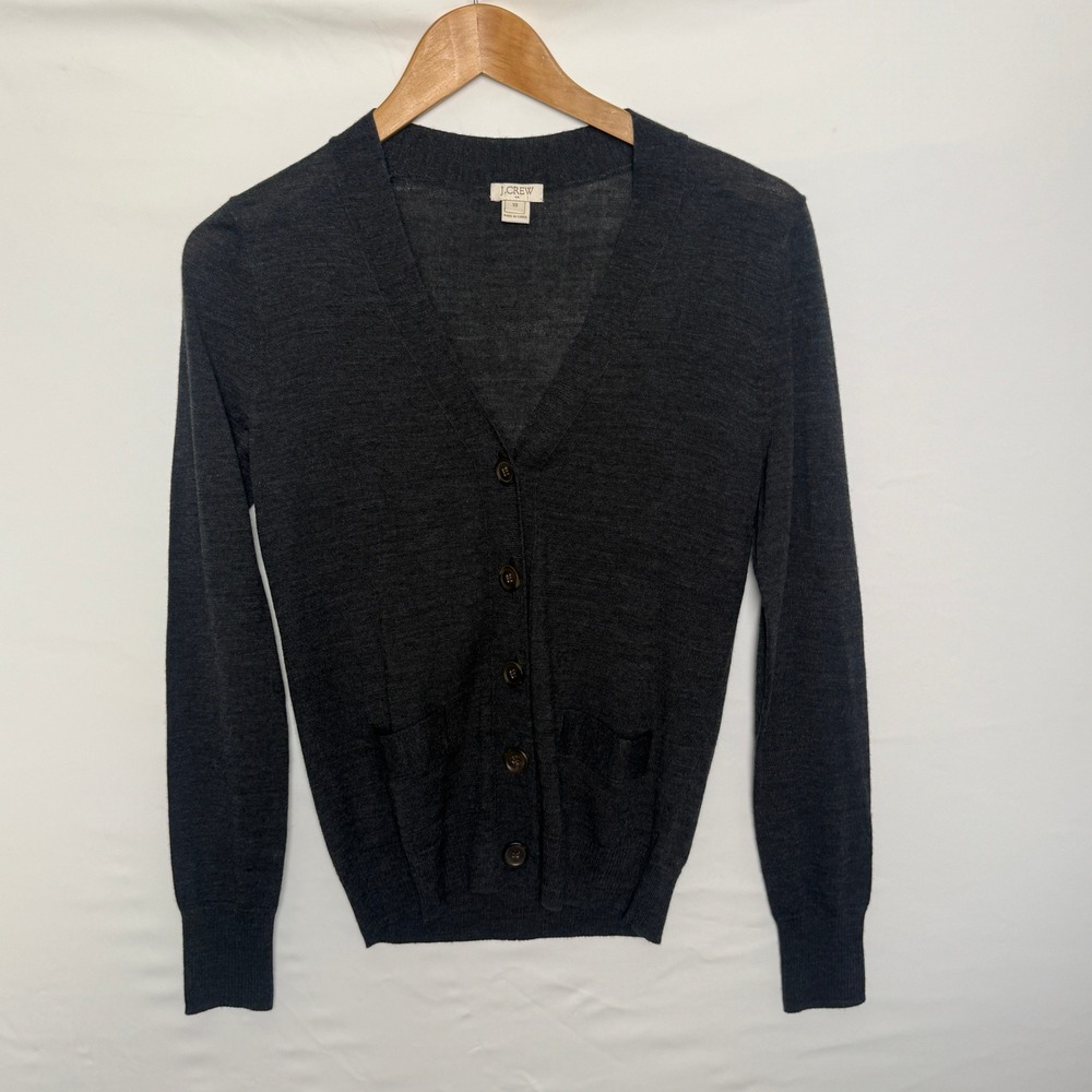 J.Crew Womens Charcoal Gray Merino Wool Blend V-Neck Cardigan Sweater C8701 XS